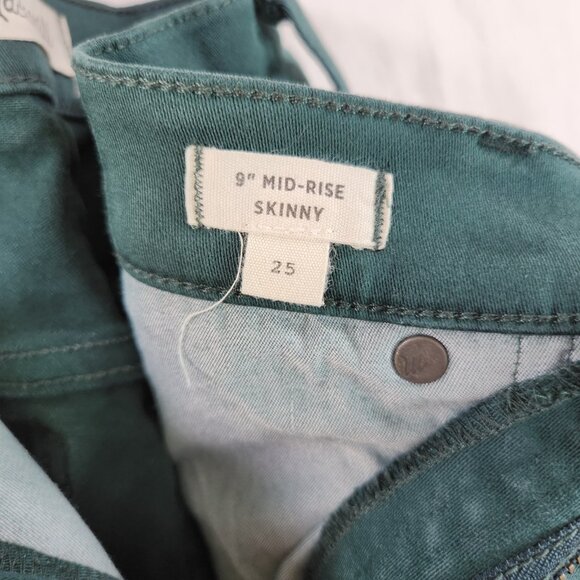 Madewell 9" Mid Rise Skinny Jeans Women's Size 25 Stretch Pants Green - Picture 8 of 13